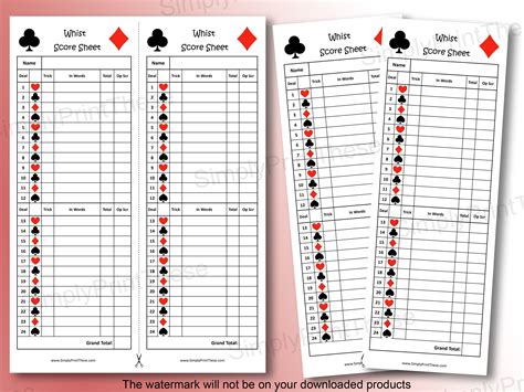 Printable Whist Score Sheets To Record Your Whist Card Games Whist