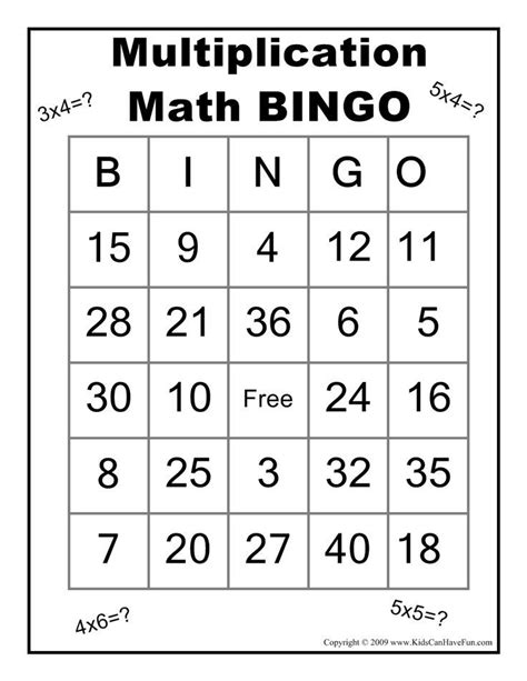Printable Math Bingo Cards For Kids Math Bingo Math Multiplication