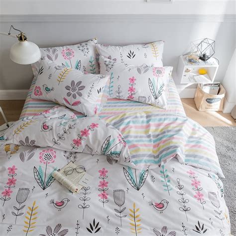 Highbuy Floral Printed Pattern Queen Duvet Cover Sets Cotton For Kids