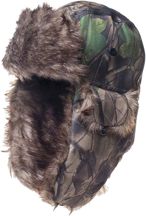 Tkas Winter Camo Trapper Hunting Hat Bomber Aviator Faux Fur Hat Warm