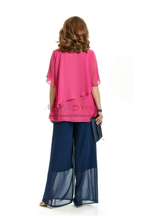 2pc Mother Of The Bride Pant Suits Fuchsia Top And Navy Trousers Nmo 717 1