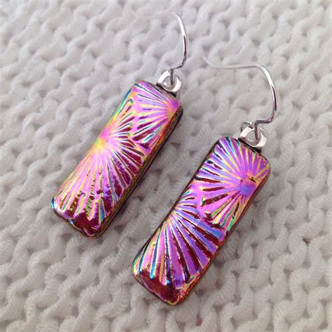 Gorgeous Pink Dichroic Glass Earrings By Fired Creations In