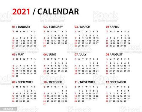 Ilustración De Calendario 2021 Ilustración De Diseño Symple La Semana Comienza El Domingo