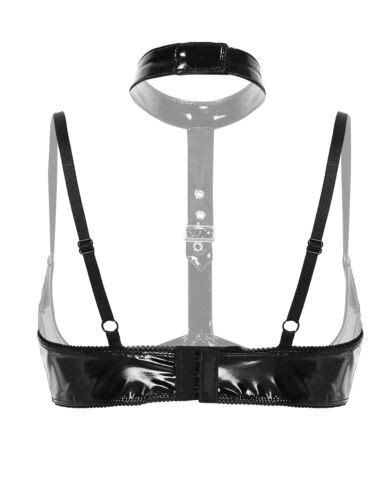 sexy women patent leather open cup bras underwire wire free shelf bra top club ebay