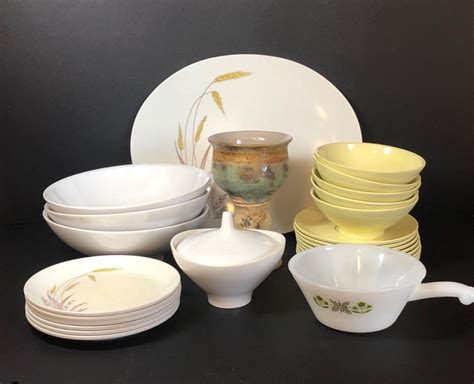 LOT M Boontonware Somerset Plastic Dishes Fireking Soup Bowl Pottery Vase EstateSales Org