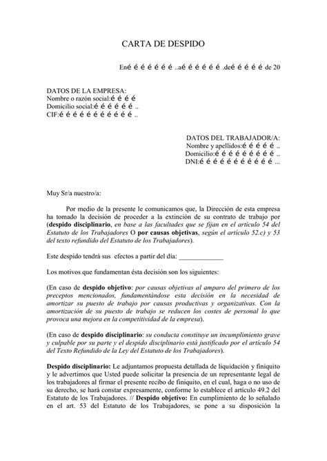 Ejemplo Carta De Despido Por Causas Objetivas Modelo De Informe Hot