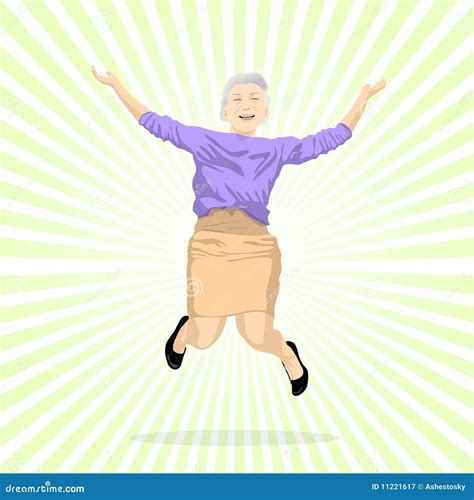 Aged Woman Jumping Of Joy Stock Vector Illustration Of Elder 11221617