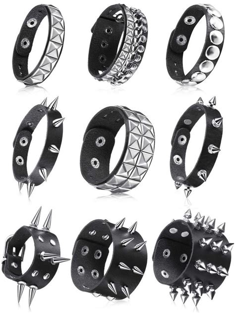 Leather Bracelet Bracelets Wristband Halloween Leather Rivets Black