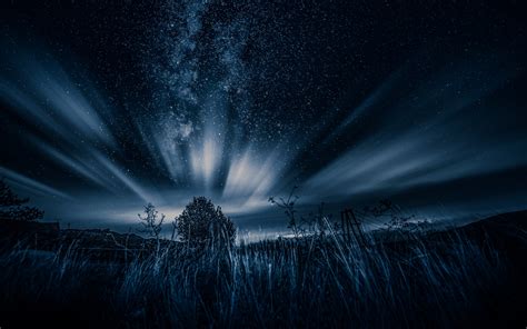 Starry Sky Wallpaper 4k Northern Lights Dark Night Landscape Cold
