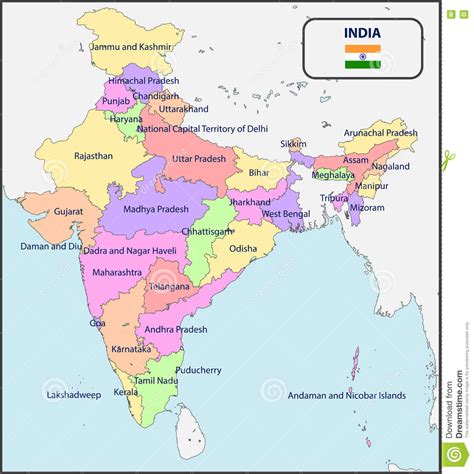 Mapa Político Da Índia Com Nomes Ilustração Do Vetor Ilustração De