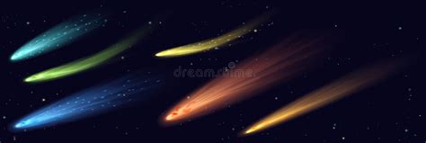 Falling Comets In Space With Stars Bright Light Glow And Motion Of