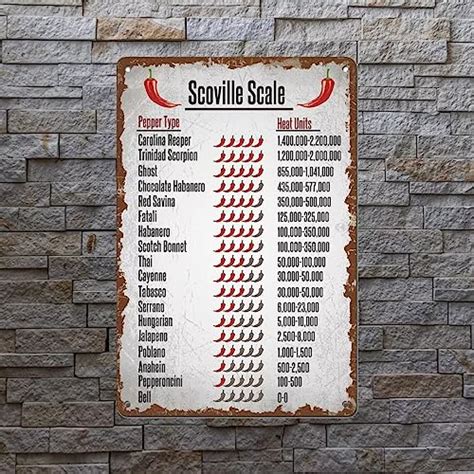 Vintage Kitchen Poster Scoville Scale Pepper Typc Heat Units Metal Tin Sign Knowledge Poster For