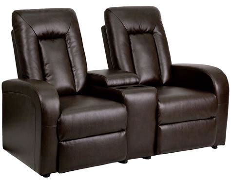 Brown Leather 2 Seat Home Theater Console Recliner From Renegade