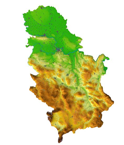Fizičko Geografska Karta Srbije Sa Naseljima Rserbia