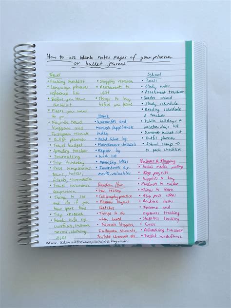 Using Blank Pages 50 Useful Lists To Add To Your Planner Empty