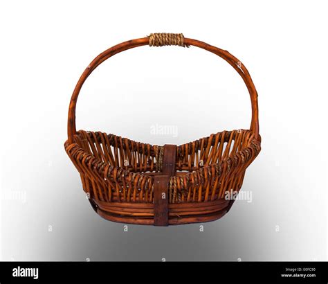 Round Brown Wicker Basket With Handle Isolated Stock Photo Alamy