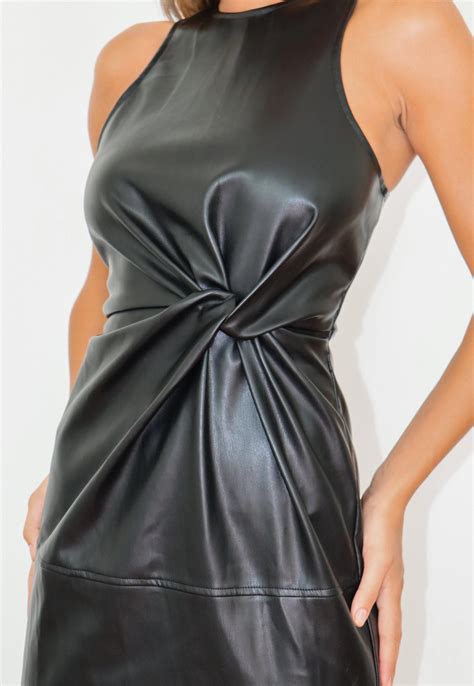 Tall Black Faux Leather Twist Front Mini Dress Missguided
