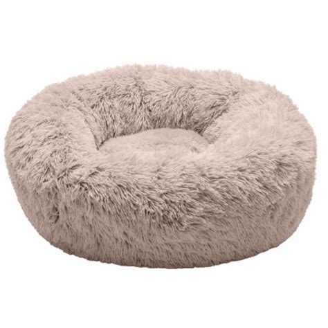 Furhaven Calming Cuddler Long Fur Donut Pet Bed For Dogs And Cats Taupe
