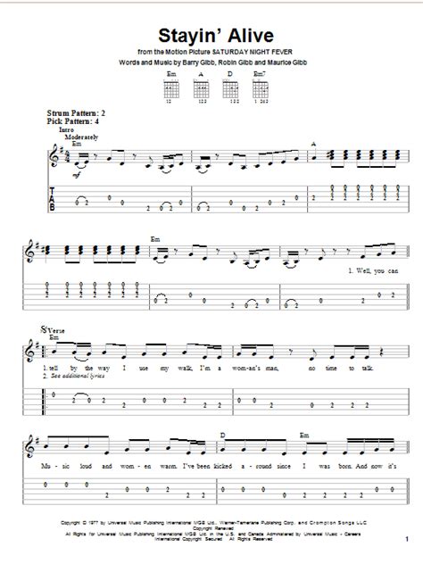 Stayin Alive By Bee Gees Easy Guitar Tab Guitar Instructor