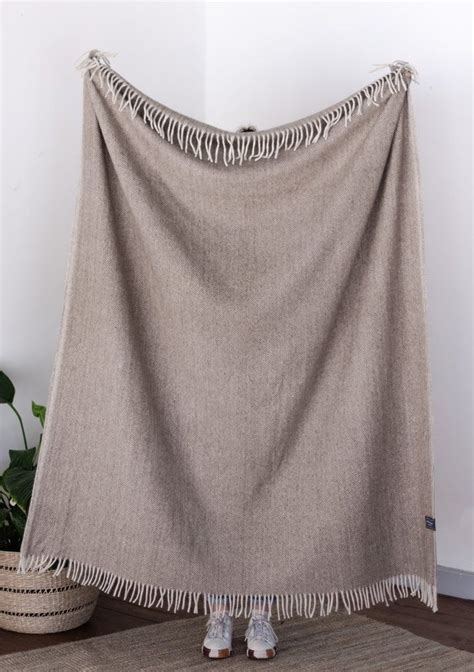 Recycled Wool Blanket In Natural Herringbone Wool Blanket Tartan