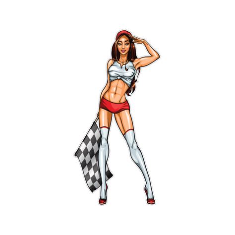 Printed Vinyl Sexy Girl With Racing Chequered Flag Stickers Factory