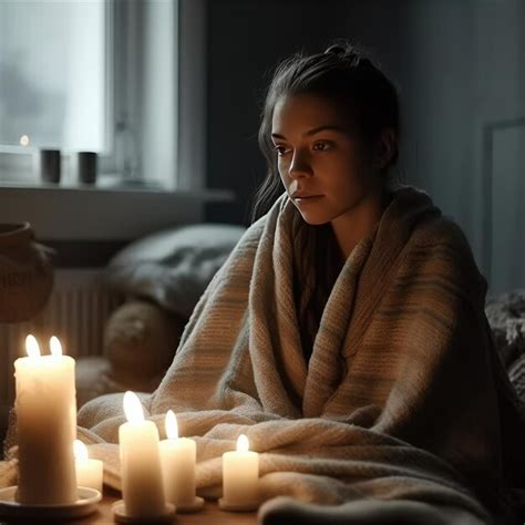 Premium Ai Image Girl Sits Wrapped In Blanket With Burning Candles