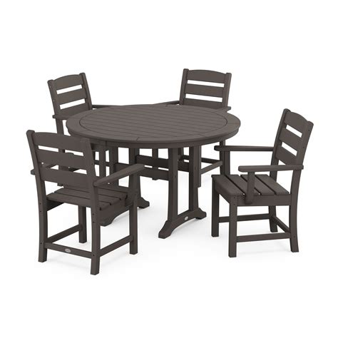 Polywood® Lakeside 5 Piece Round Dining Set With Trestle Legs In