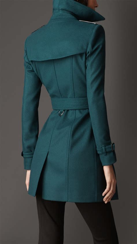 Lyst Burberry Mid Length Slim Fit Wool Cashmere Trench Coat In Green