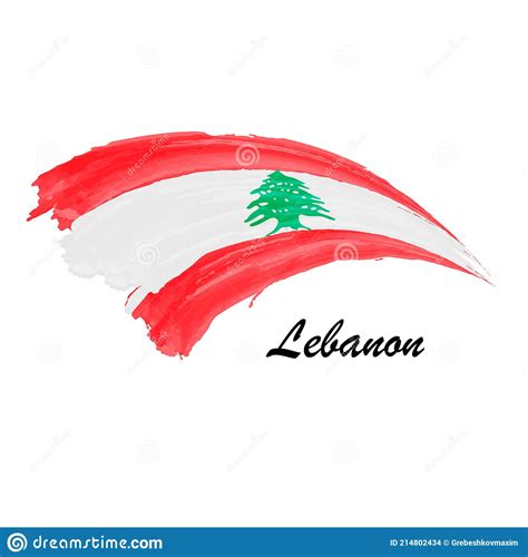 Watercolor Painting Flag Of Lebanon Brush Stroke Illustration Stock