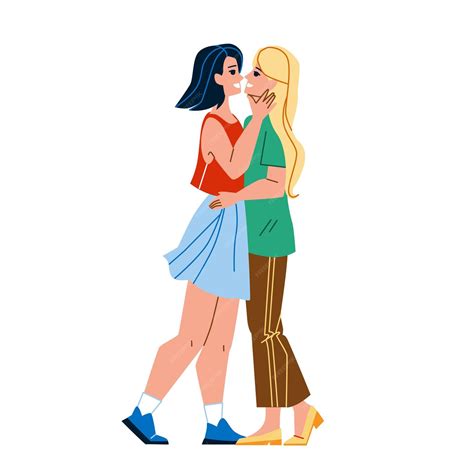 Premium Vector Lesbian Couple Kiss And Embrace Together Vector