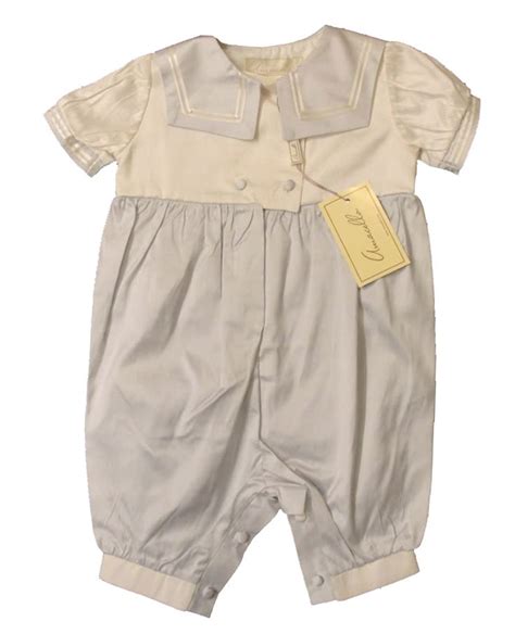 NEW Amacello Blue and Ivory Silk Sailor Romper $150.00 | Baby boy