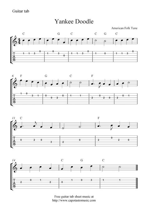 Yankee Doodle Guitar Tab Free Music Score