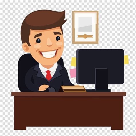 Bank Cartoon Whitecollar Worker Job Businessperson Computer Desk