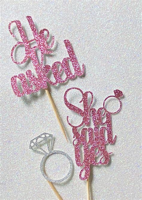 He Asked She Said Yes Cupcake Toppers Engagement Cupcake Etsy