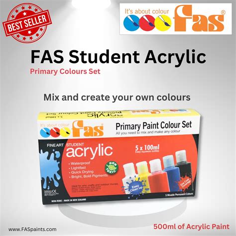 Fas Student Acrylic Primary Colour Set Fas Fine Art Supplies Nz Ltd