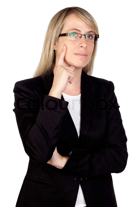 Pensive Businesswoman With Glasses Stock Image Colourbox