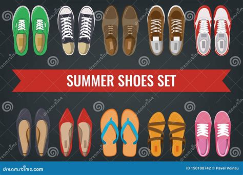 Men S And Women S Shoes Top View Shoes Icons Sneakers And Slippers