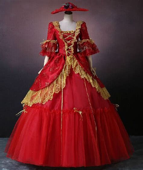 Red Floral Beading Embroidery Golden Lace Medieval Dress Renaissance Gown Princess Victoria