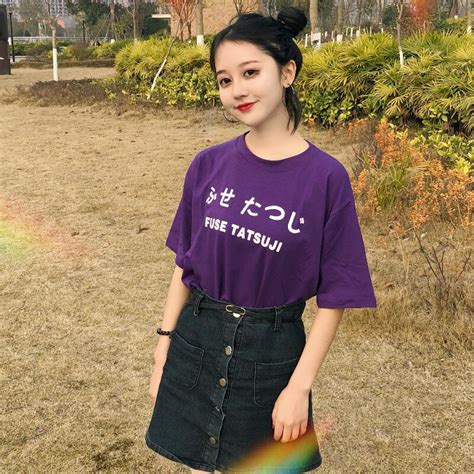 Harajuku 2018 Summer New Loose Funny Purple T Shirts Top Letters Printing Women Plus Size Ladies