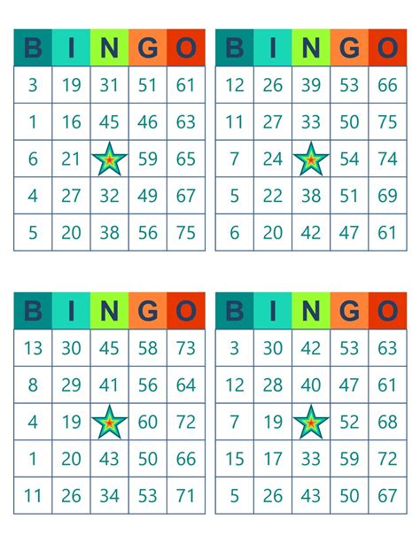 Printable Bingo Cards 4 Per Page