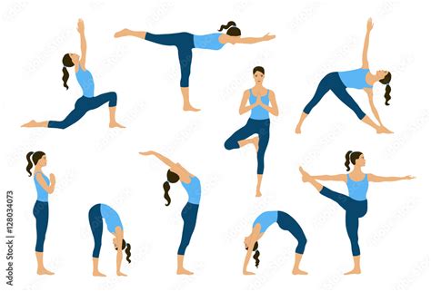 Set Of Yoga Poses Young Women Do Yoga Exercises Yogi In Yoga Asana