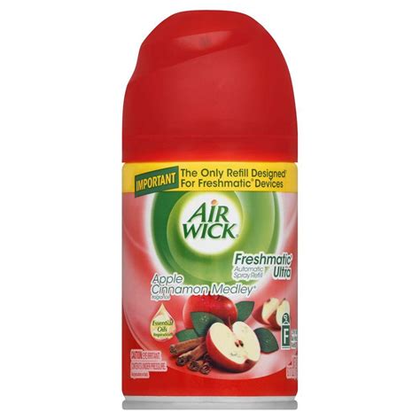 Air wick pure freshmatic 4 refills automatic spray, summer delights, 4ct, air freshener, essential oil, odor neutralization, packaging may vary. Air Wick Freshmatic Ultra 6.17 oz. Apple Cinnamon Medley ...