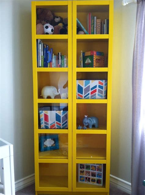 Planning Nursery Design Closed Shelf Yellow Bookshelves Bookcase