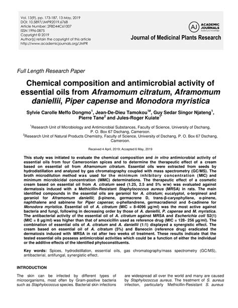 Pdf Chemical Composition And Antimicrobial Activity Of Essential Oils
