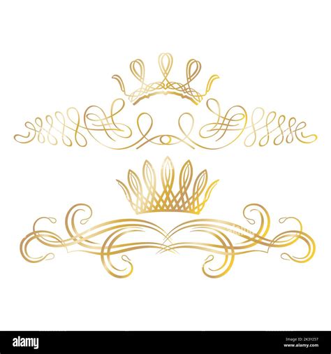Vector Set Of Crown With Golden Ornaments Ilustración De Lujo Aislada