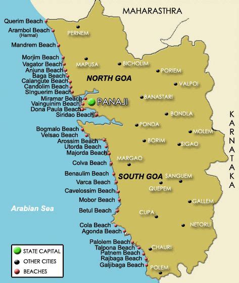 Goa Beaches On Indias West Coast Goa Map Goa Baga Beach