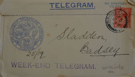 April 19th 1916 Telegram From Cyril Sladden To His Parents Sladden