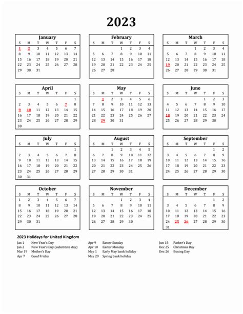 Free Printable England 2023 Calendar With Holidays Pdf