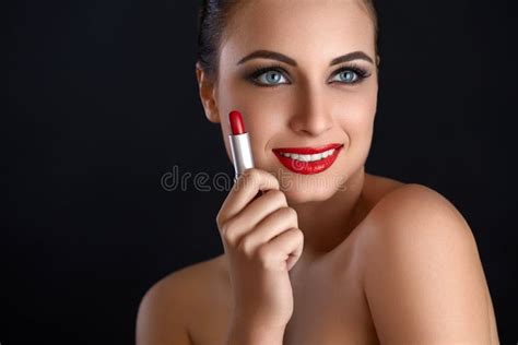 Portrait Of Beautiful Woman With Red Lipstick Red Lips Stock Photo
