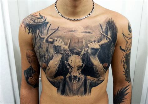 Black and Gray Chest Tattoo by Kobay | Chest tattoo men, Cool chest tattoos, Chest tattoo